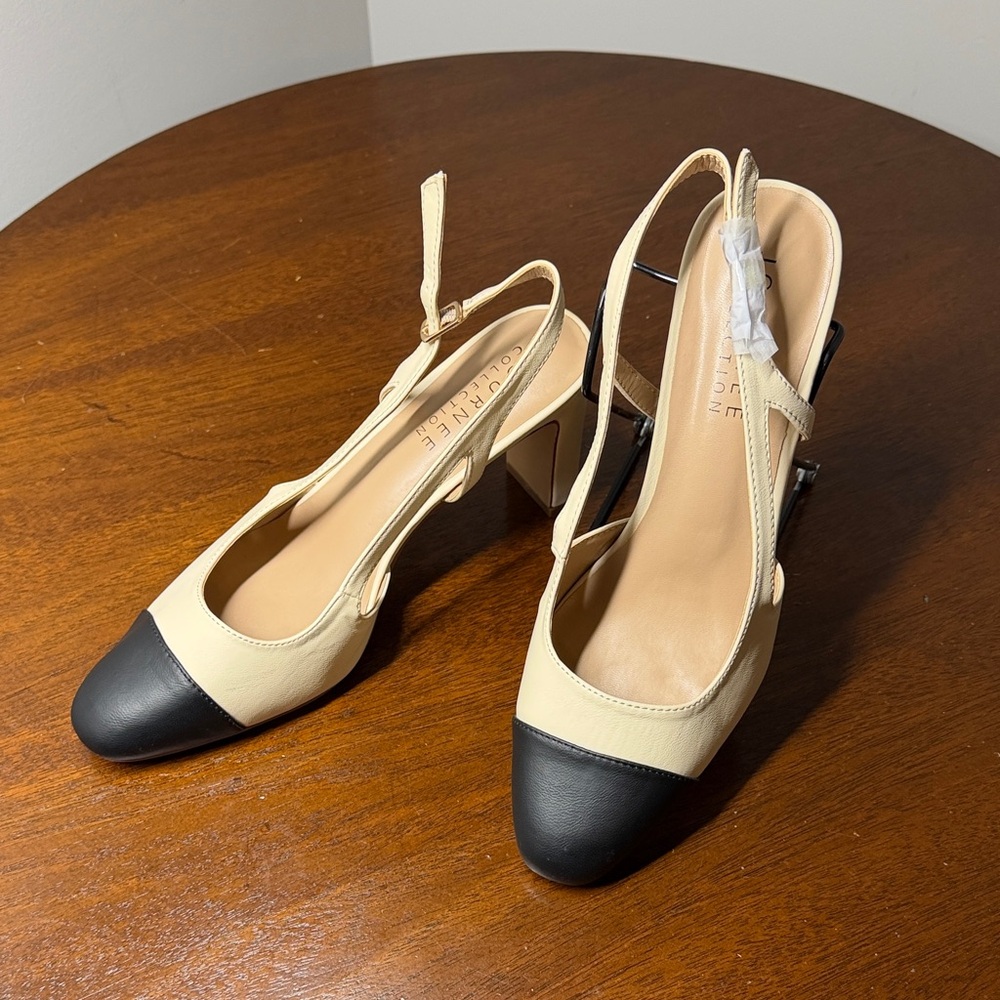 Journee Collection Two-Tone Cream and Black Slingback Heels